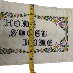 Handmade Home Floral “Home Sweet Home” Finished Embroidered Cross Stitch 21"x11"
